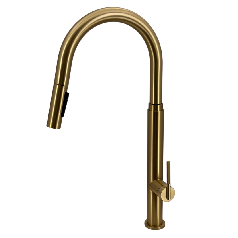 Misturador Gourmet Monocomando Extensível Round Gold Dourado Escovado