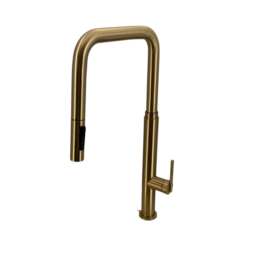 Misturador Gourmet Monocomando Extensível Square Gold Escovado