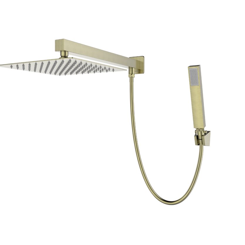 Chuveiro de Parede Com Desviador Square Slim 20x20 Gold Dourado Escovado